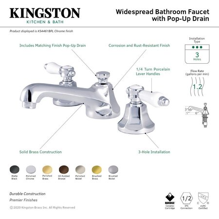 Kingston Brass KS4467BPL Bel-Air 8" Widespread Bathroom Faucet, Brushed Brass KS4467BPL